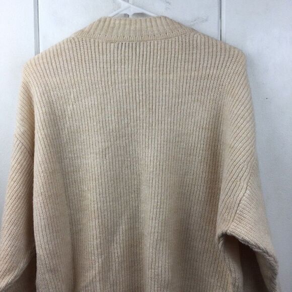 Mango Cream Shaker Knit Sweater, Crew Neck, Tie Waist, Size Small - Picture 9 of 10